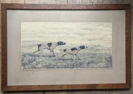 Oude ingelijste Jachthonden prent