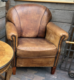 Vintage Schapenleren Club Fauteuil Cognac Chesterfield (Epe)