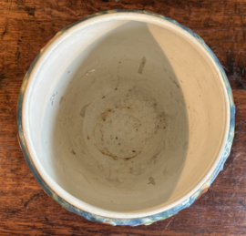 Antieke Franse Barbotine Cache-Pot "Chêne" – Art Nouveau Bloempot c. 1900