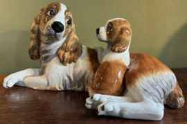 Groot Italiaans Keramisch Hondenbeeld – Spaniel met Pup – Vintage 70s