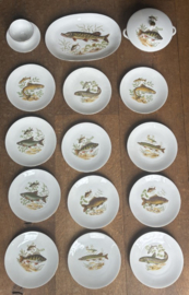 Vintage visservies van porselein (vermoedelijk Bareuther Bavaria