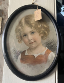 Antiek Portret in Ovalen Lijst: Meisje met Blonde Krullen