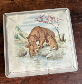 Vintage Van Melle Bewaarblik / Koektrommel met Beren – Nostalgisch & Decoratief