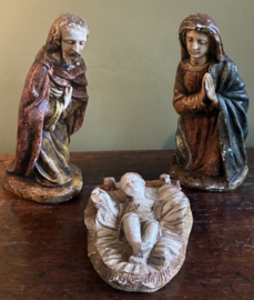 Antieke 3-delige Kerststal Set Heilige Familie – 28cm
