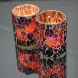 Crackled glass waxinehouder cilinder - Rood/Paars