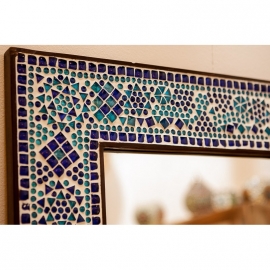 spiegel blauw met mozaïek frame
