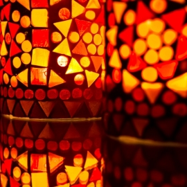sfeervolle waxinehouder cilinder - mozaïek rood/oranje - indian design