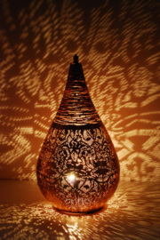 Orientalische Tischlampe im filigranen Tropfen-Stil – Vintage-Kupfer – groß