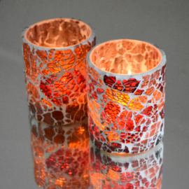 Crackled glass waxinehouder cilinder - rood/oranje