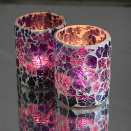 Crackled glass waxinehouder cilinder - paars