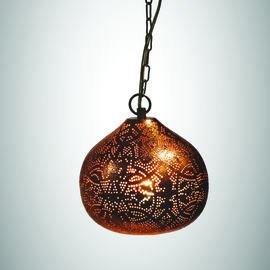 orientalische Pendelleuchte im filigranen Stil – Kürbis-XS – Vintage-Kupfer