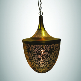 Orientalische Pendelleuchte im filigranen Stil – Eichel-Gold-Gold