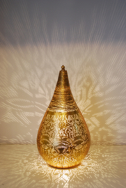  Orientalische Tischlampe im filigranen Stil, tropfenförmig, klein, Vintage-Gold