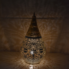 Oriëntaalse tafellamp filigrain style druppel klein - vintage goud/ wit