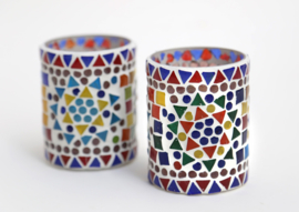 Stimmungsvoller Teehalter Zylinder – mehrfarbiges Mosaik – indisches Design