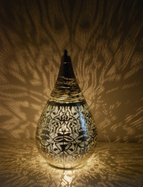  Orientalische Tischlampe im filigranen Tropfen-Stil – Vintage-Silber – groß