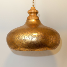 Oriental hanging lamp with massive wooden top