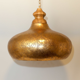 Orientaalse hanglamp met massief houten bovenkant - filigrain style - vintage goud