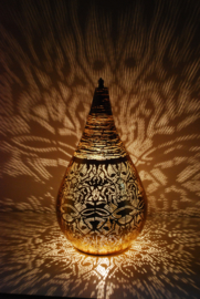 Orientalische Tischlampe im filigranen Tropfen-Stil – Vintage-Gold – groß