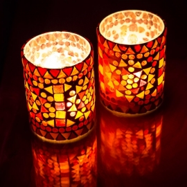 Oriental mosaic candle holder - 10 cm.