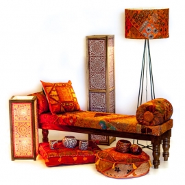 sofa met armrol in patchwork stof oranje