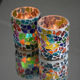 Crackled glass waxinehouder cilinder - multi-colour