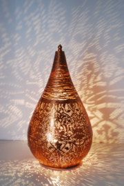 Orientalische Tischlampe im filigranen Tropfen-Stil – Vintage-Kupfer – groß