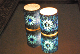  Türkisches Design, Wachshalterzylinder – Mosaik & Perlen – blau