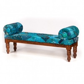 sofa met armrol in patchwork stof blauw
