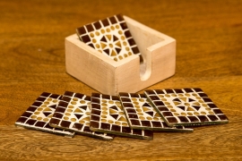 6 mozaïek onderzetters in houten box