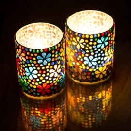 bunter Teehalterzylinder – Mosaik – mehrfarbig – Blumendesign