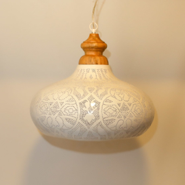 Oriental hanging lamp with massive wooden top