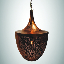 Orientalische Pendelleuchte im filigranen Stil – Eichel-Kupfer-Kupfer