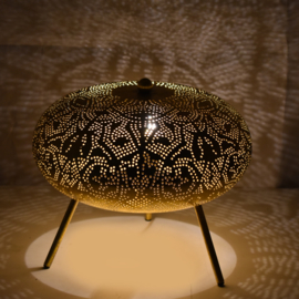 Orientalische Tischlampe im filigranen Ufo-Stil – Vintage-Schwarzgold
