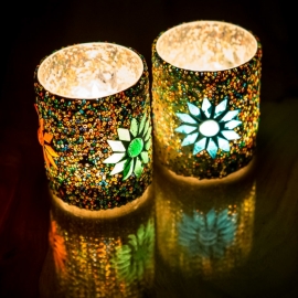 Oriental mosaic candle holder - 10 cm.