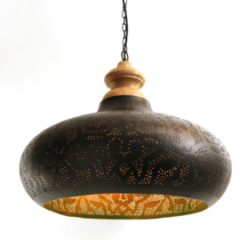 Orientaalse hanglamp met massief houten bovenkant - filigrain style - zwart/goud