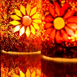 turks design, waxinehouder cilinder - mozaïek & kralen - rood/oranje