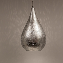 Oosterse hanglamp druppel - filigrain stijl - vinge zilver