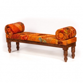 sofa met armrol in patchwork stof oranje