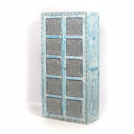 Oriental closet with mosaic en wood carving blue