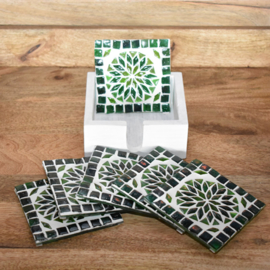 6 Mosaik-Untersetzer in Holzkiste – 10 cm