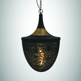 Orientalische Pendelleuchte im filigranen Stil - Eichel-Schwarz-Gold