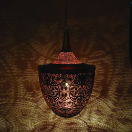 Orientalische Pendelleuchte im filigranen Stil – Eichel-Kupfer-Kupfer