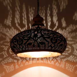 Orientaalse hanglamp met massief houten bovenkant - filigrain style - zwart/goud