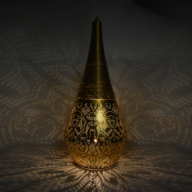 Orientalische Stehlampe im filigranen Tropfen-Stil – Vintage-Gold – extra groß