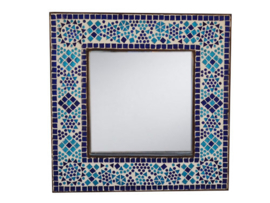 Spiegel blau mit Mosaikrahmen