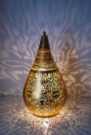 Orientalische Tischlampe im filigranen Tropfen-Stil – Vintage-Gold – groß