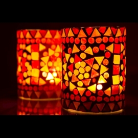 Stimmungsvoller Teehalter Zylinder - Mosaik Rot/Orange - Indisches Design