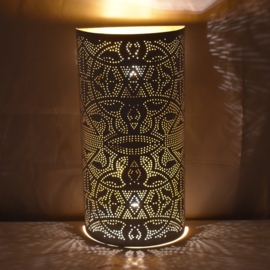 Oosterse filigrain wandlamp - half cilinder-vintage-white/gold