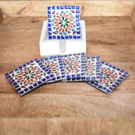 6 Mosaik-Untersetzer in Holzkiste – 10 cm